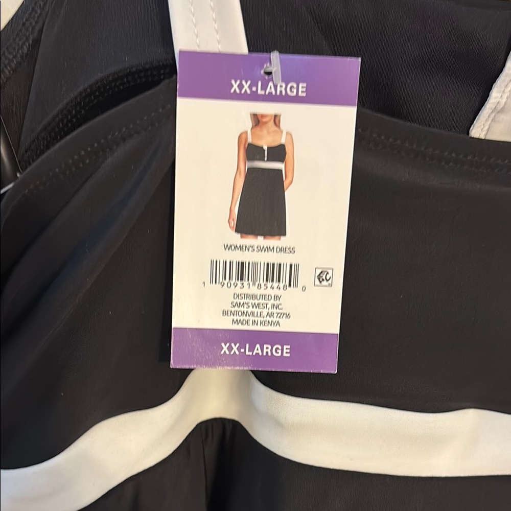 Lands' End Black swim suit with White Trim - Picture 3 of 5
